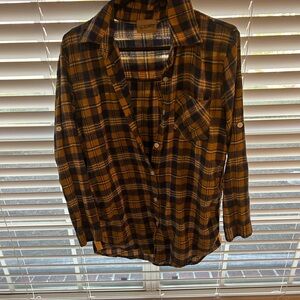 Yellow and Black Plaid Button-Up Shirt size S